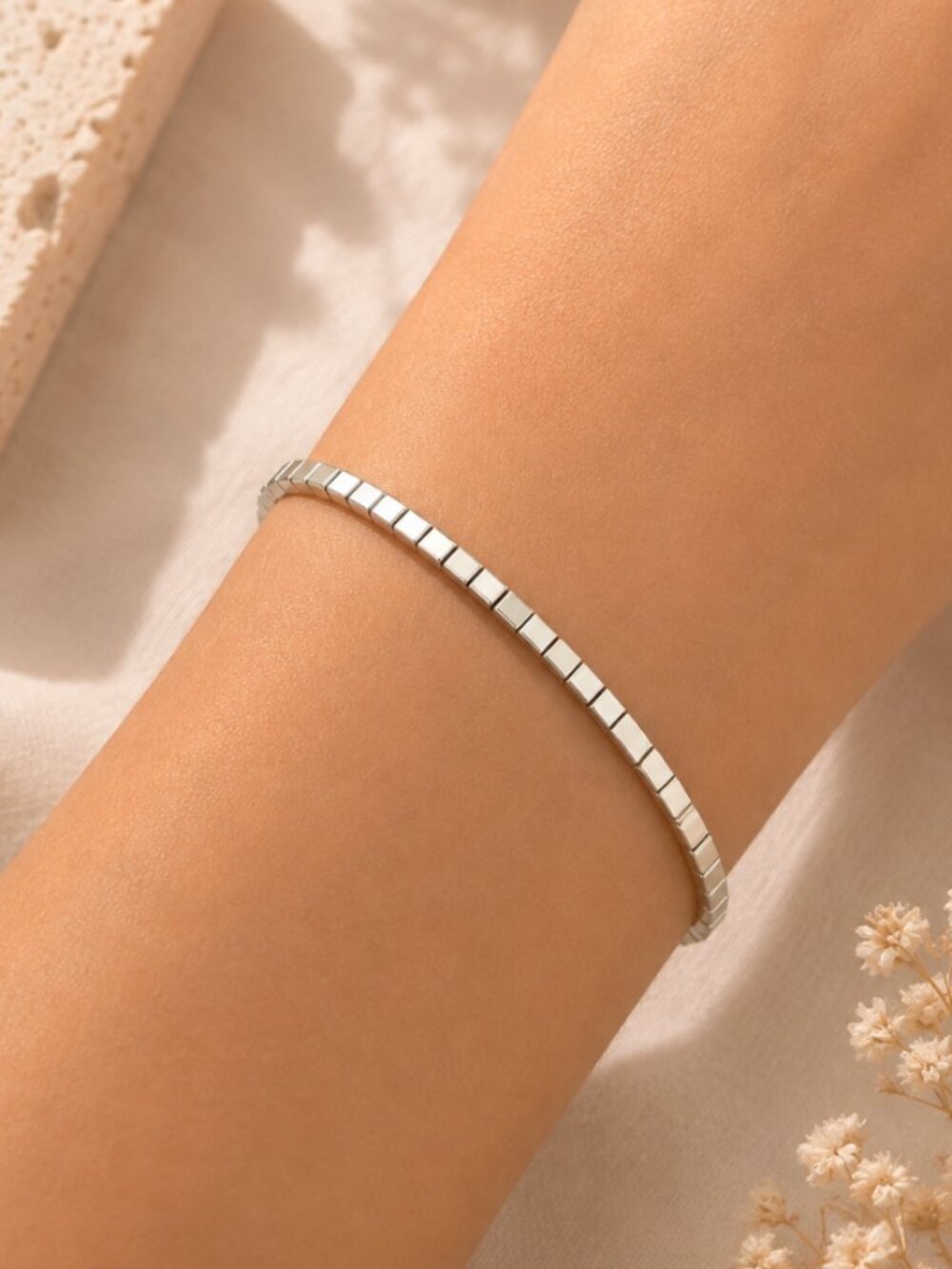 925 Sterling Silver Dainty Cube Bracelet Minimalist Tiny Block Bracelet